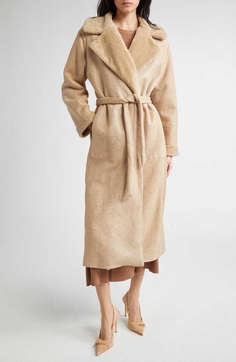 Eleventy Genuine Merino Shearling Longline Coat, Alternate, color, 02 Sand