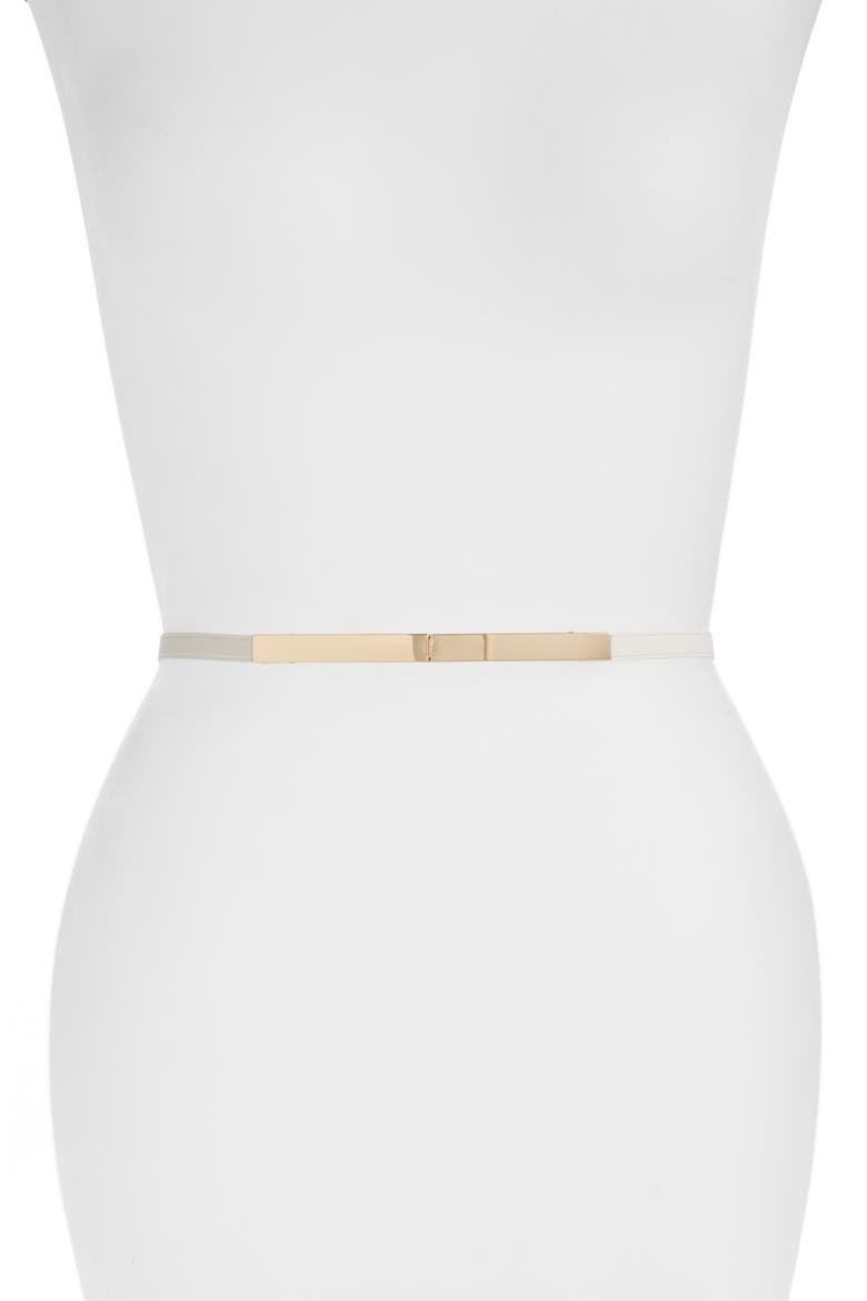 'Lohan' Metal Plate Elastic Belt, Main, color, CREAM