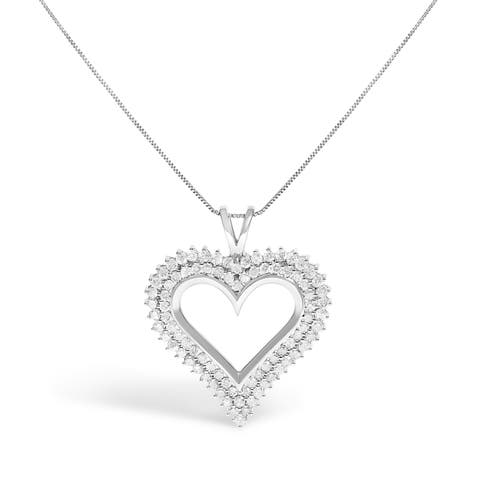 Silver 3.00 Cttw Diamond Heart Pendant Necklace