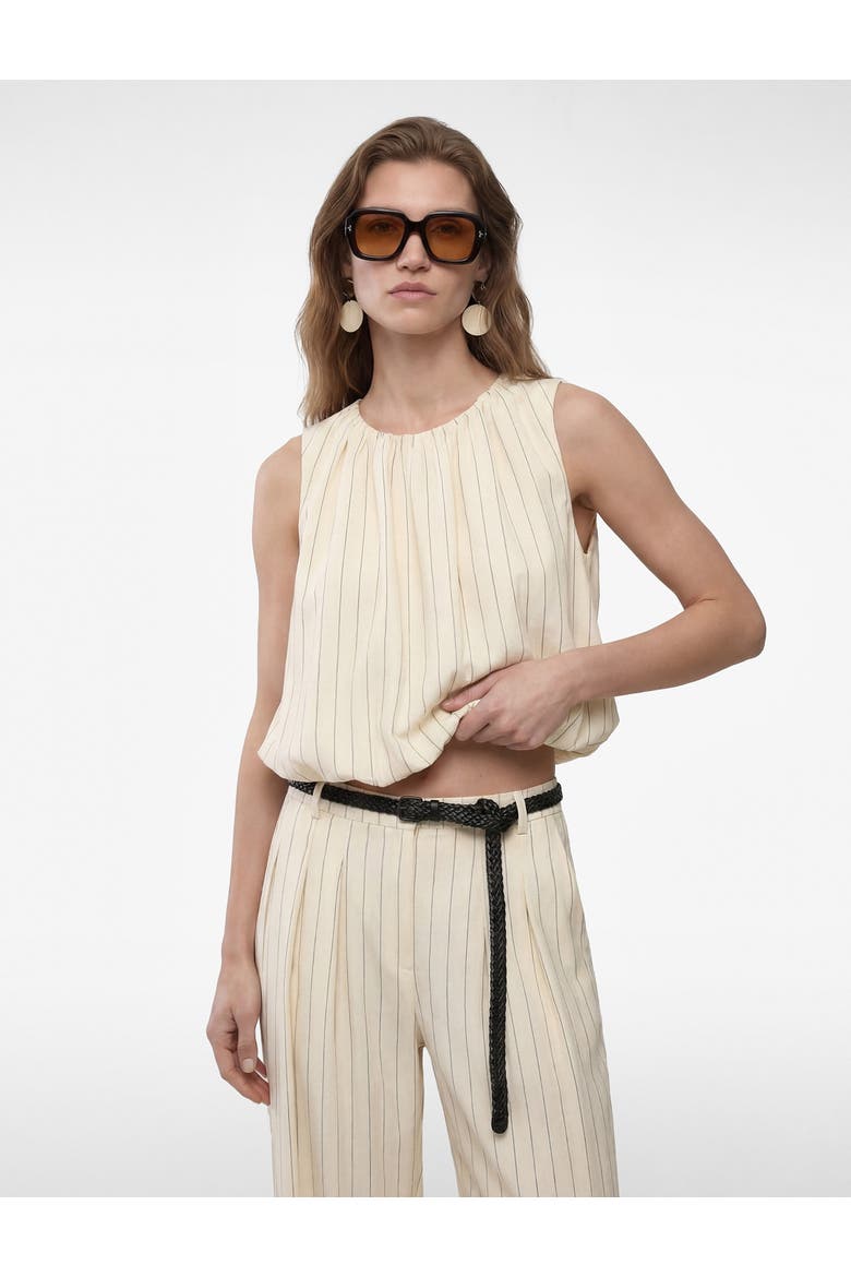 Linen Blend Sleeveless Crew Neck Striped Top, Alternate, color, BEIGE STRIPE