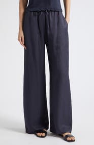 LESET Daniel Wide Leg Linen Blend Drawstring Pants