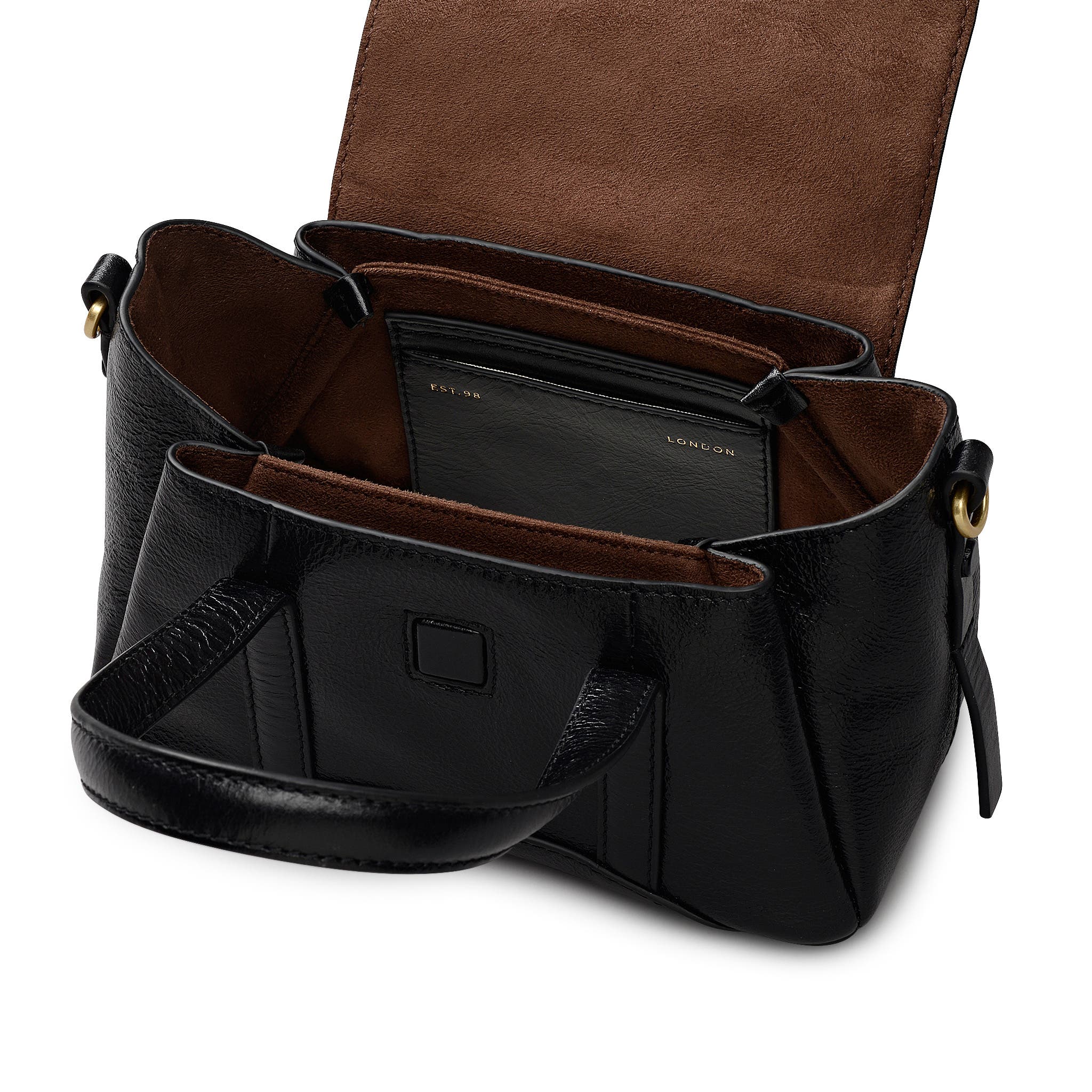 Radley The Chancery - High Shine Small Flapover Satchel Bag, Alternate, color, Black