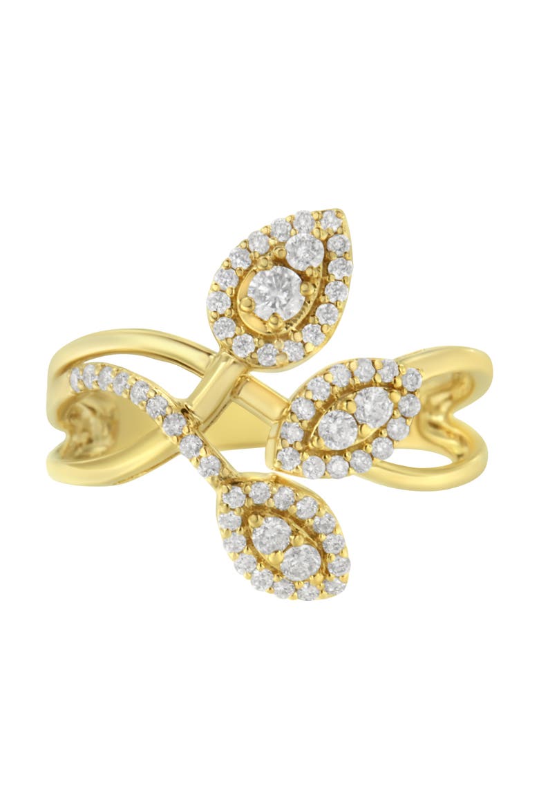 10K Yellow Gold 1/2 Cttw Diamond Layered Crossover Triple Leaf Bypass Ring, Alternate, color, Yellow Gold