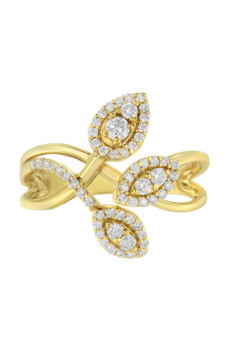 Haus of Brilliance 10K Yellow Gold 1/2 Cttw Diamond Layered Crossover Triple Leaf Bypass Ring, Alternate, color, Yellow Gold