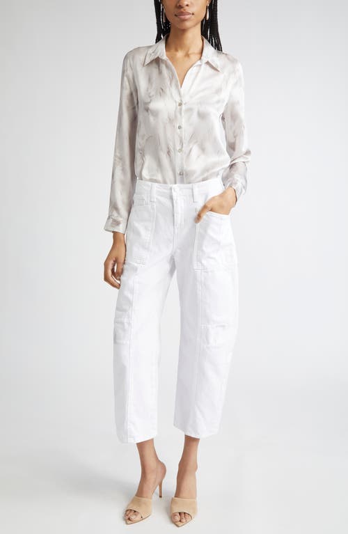 L Agence L'agence Tyler Feather Print Silk Button-up Shirt