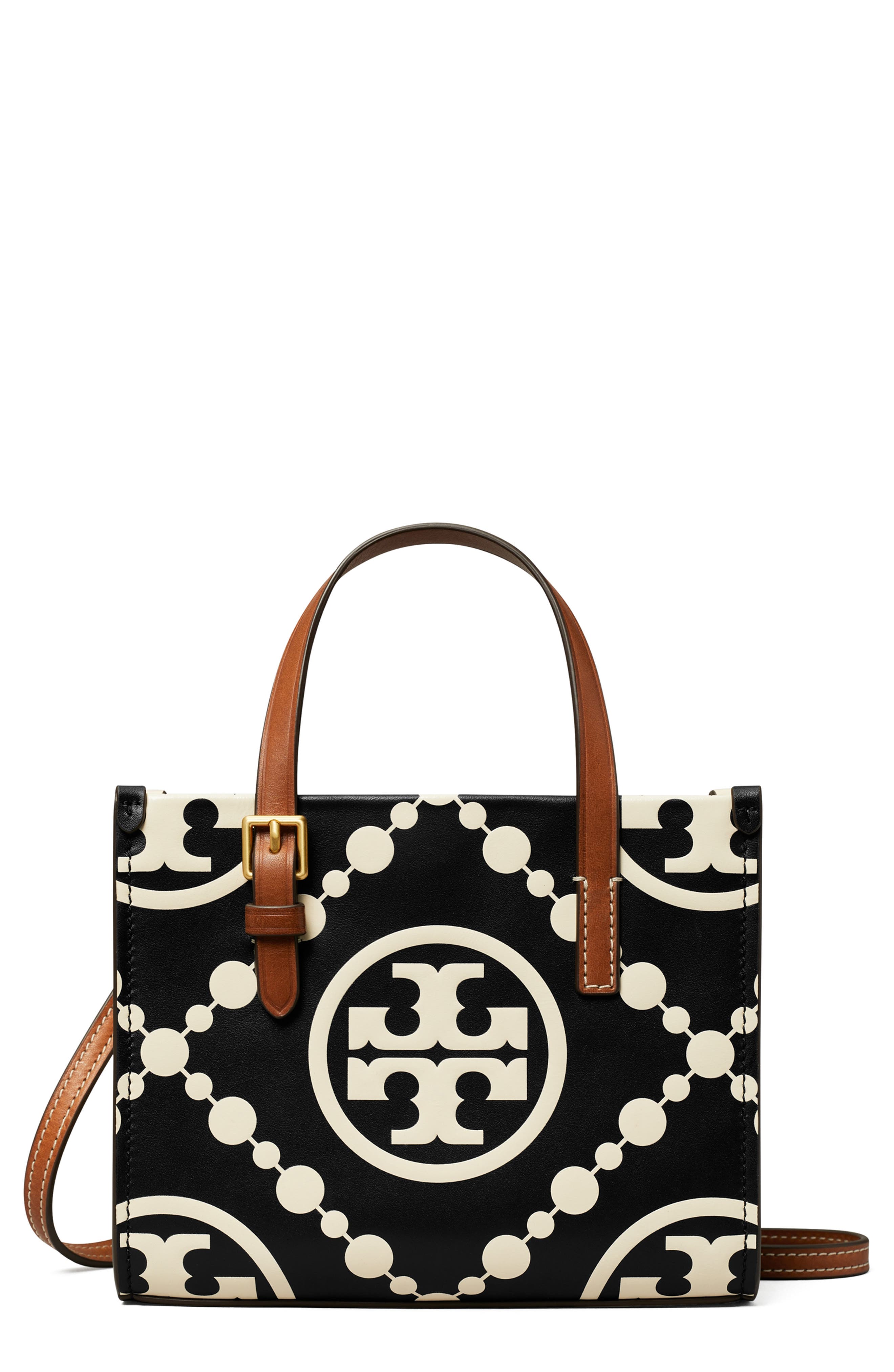 Tory Burch Mini T Monogram Contrast Leather Tote, Main, color, 