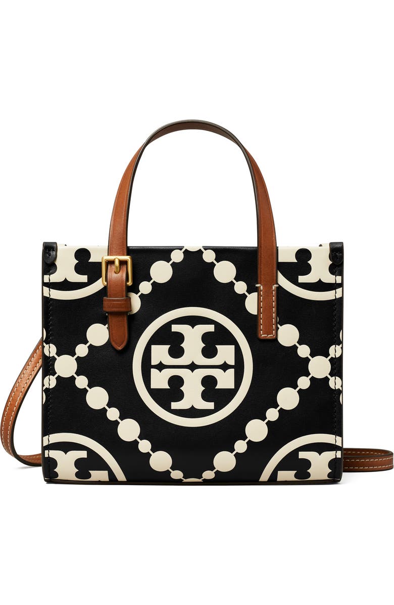 Tory Burch Mini T Monogram Contrast Leather Tote, Main, color,