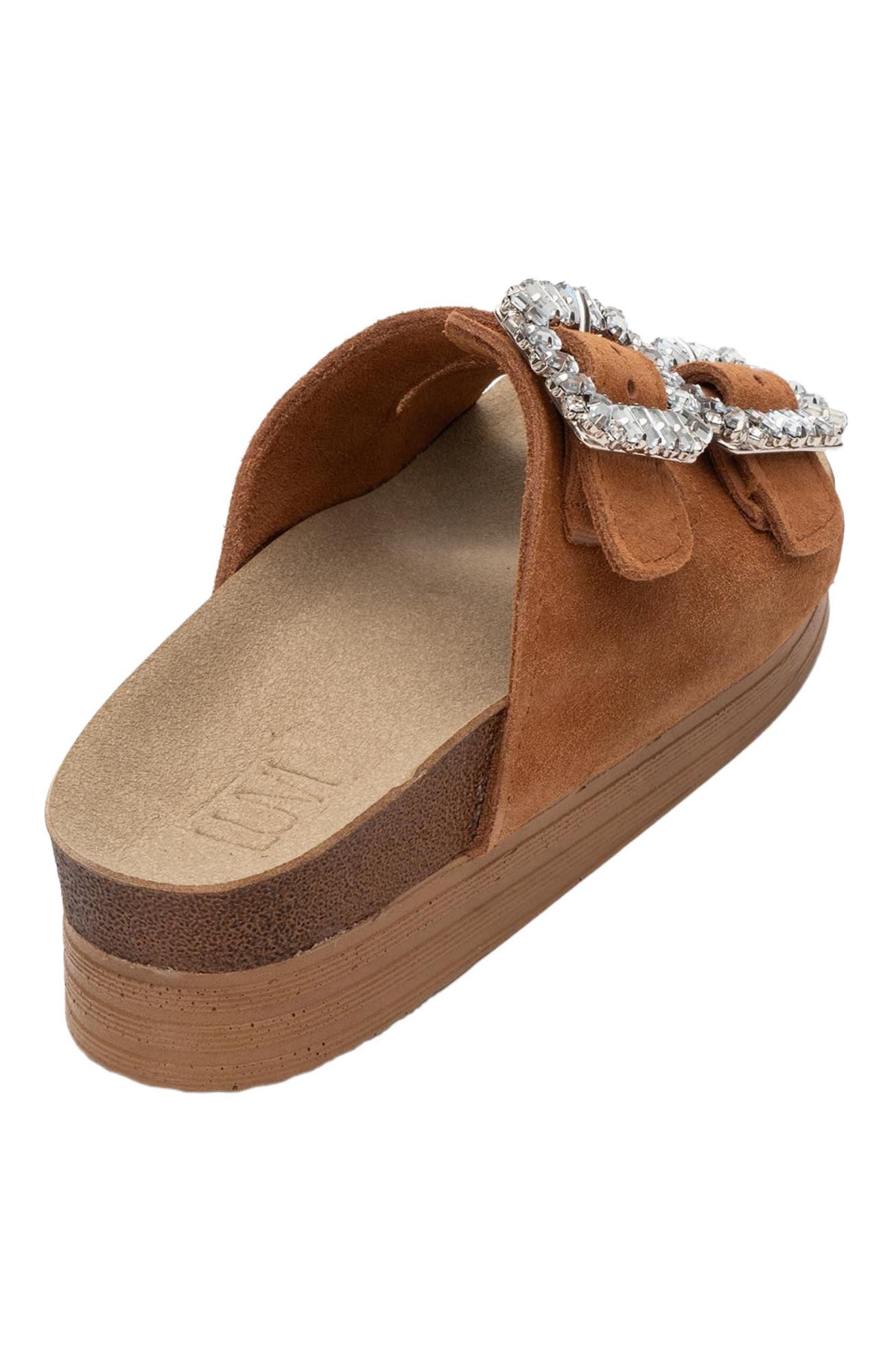 Forever & Always Shoes Polacca Leather Slide Sandal, Alternate, color, Cognac Brown Suede Leather