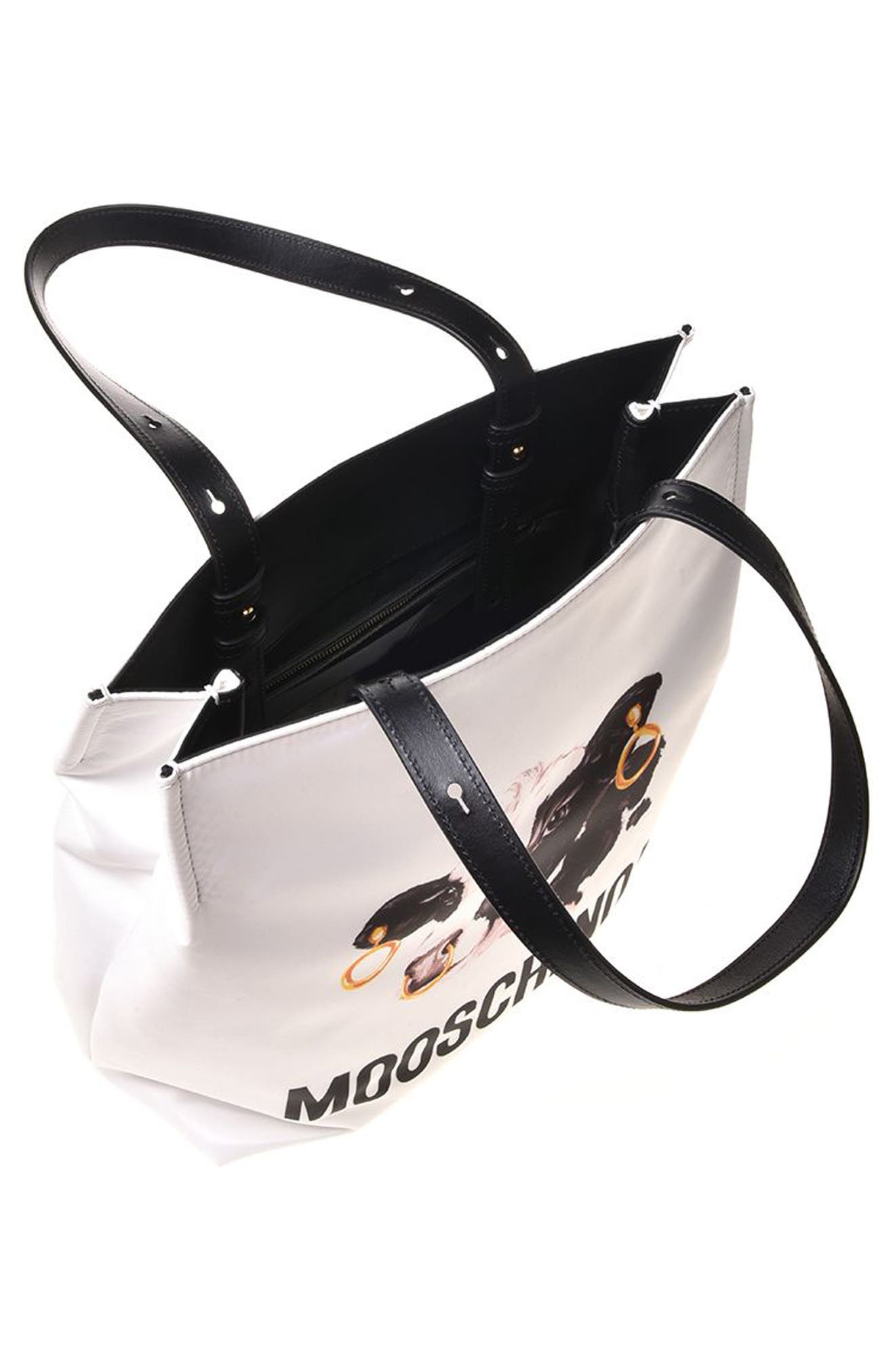 Moschino Cow Print Faux Leather Tote, Alternate, color, 