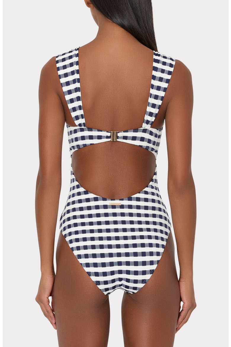 Betsy Cottage Jacquard Convertible One-Piece Swimsuit, Alternate, color, NAVY/ WHITE