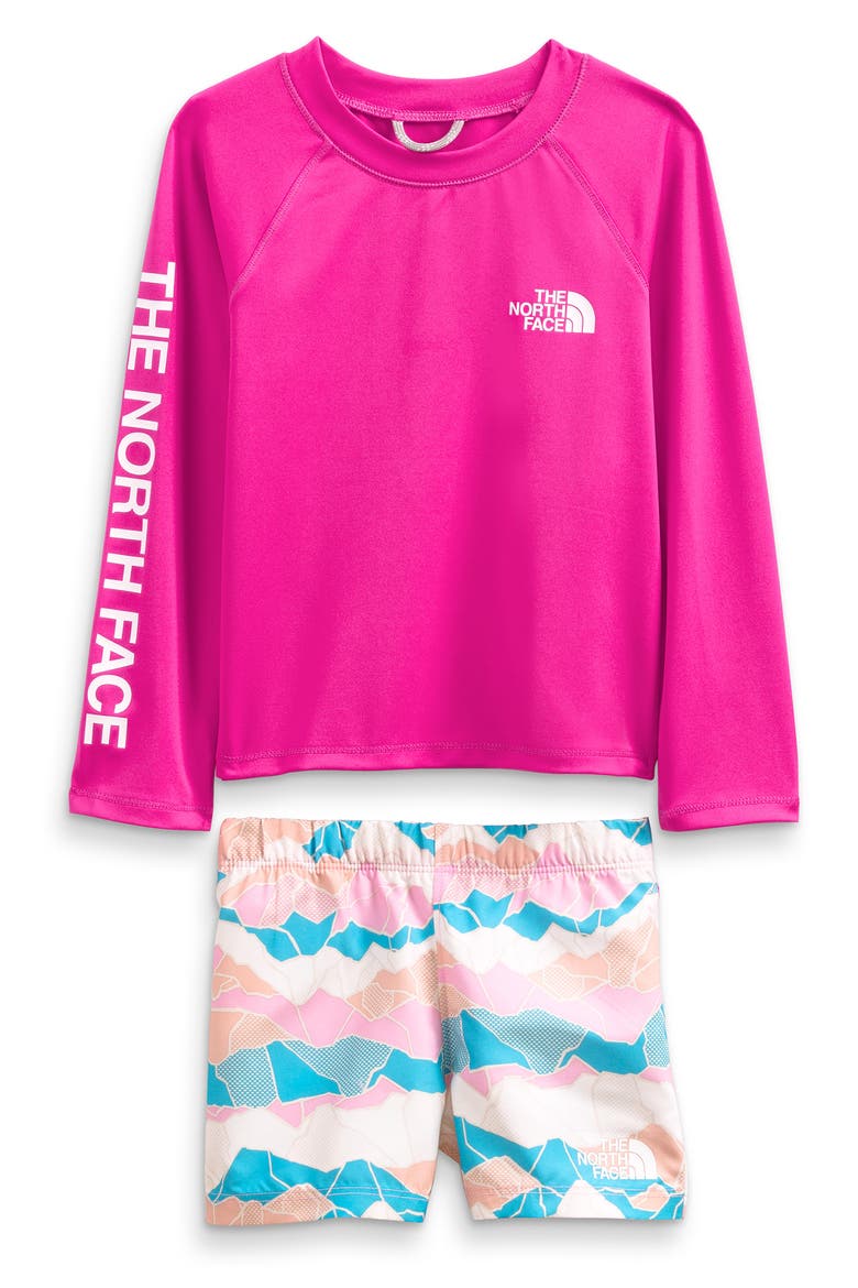 Kids' Rashguard & Shorts Set, Main, color, LILAC PINK MOUNTAIN CAMO PRINT
