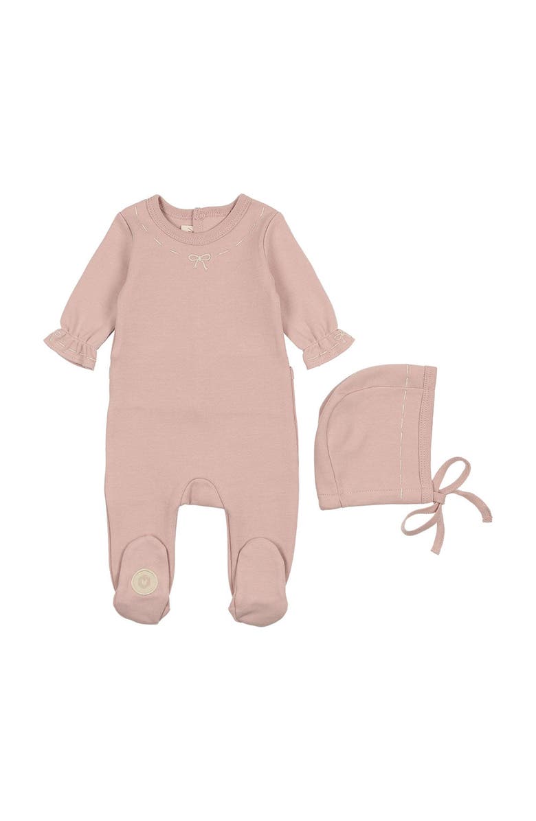 Mon Tresor Bebe Soft Stitches Footie & Hat Set, Girls, Main, color, 