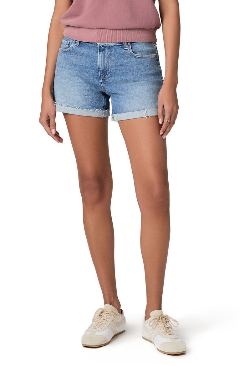 Dylan Cuffed Raw Hem Mid Rise Denim Shorts, Main, color, TULIPE