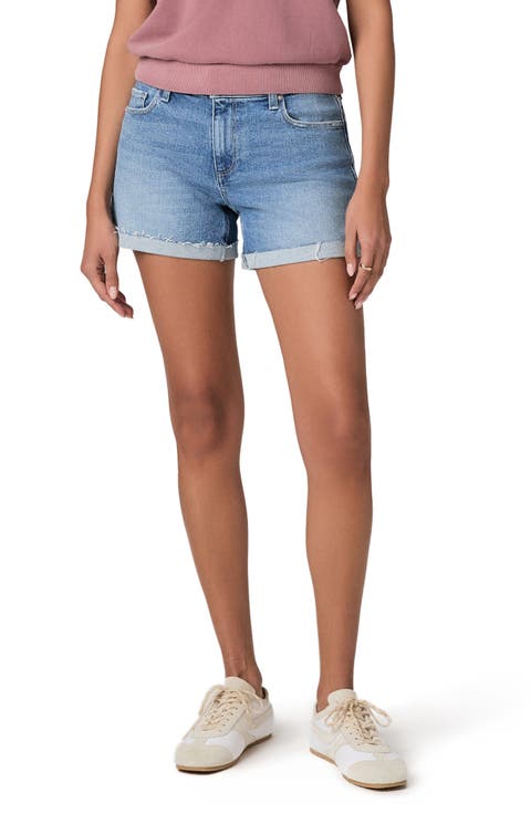 Dylan Cuffed Raw Hem Mid Rise Denim Shorts (Tulipe)