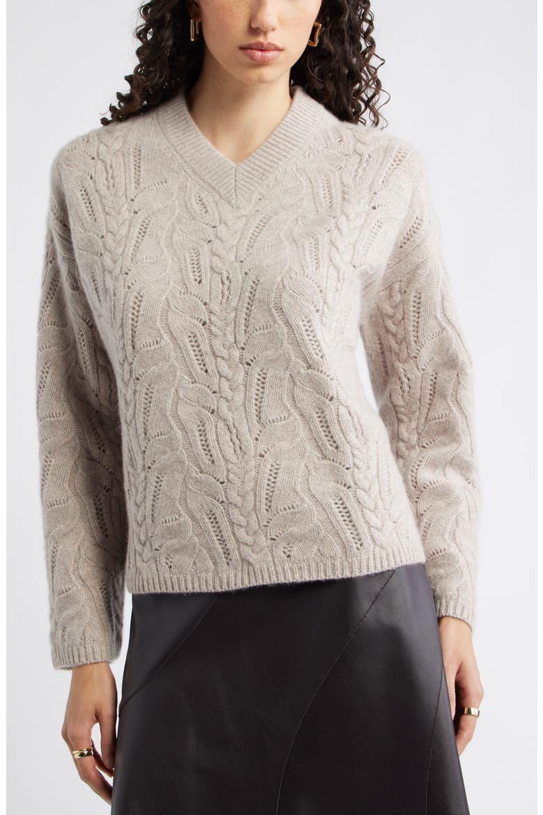Cable Wool & Cashmere Sweater, Main, color, TAN ETHEREA HEATHER