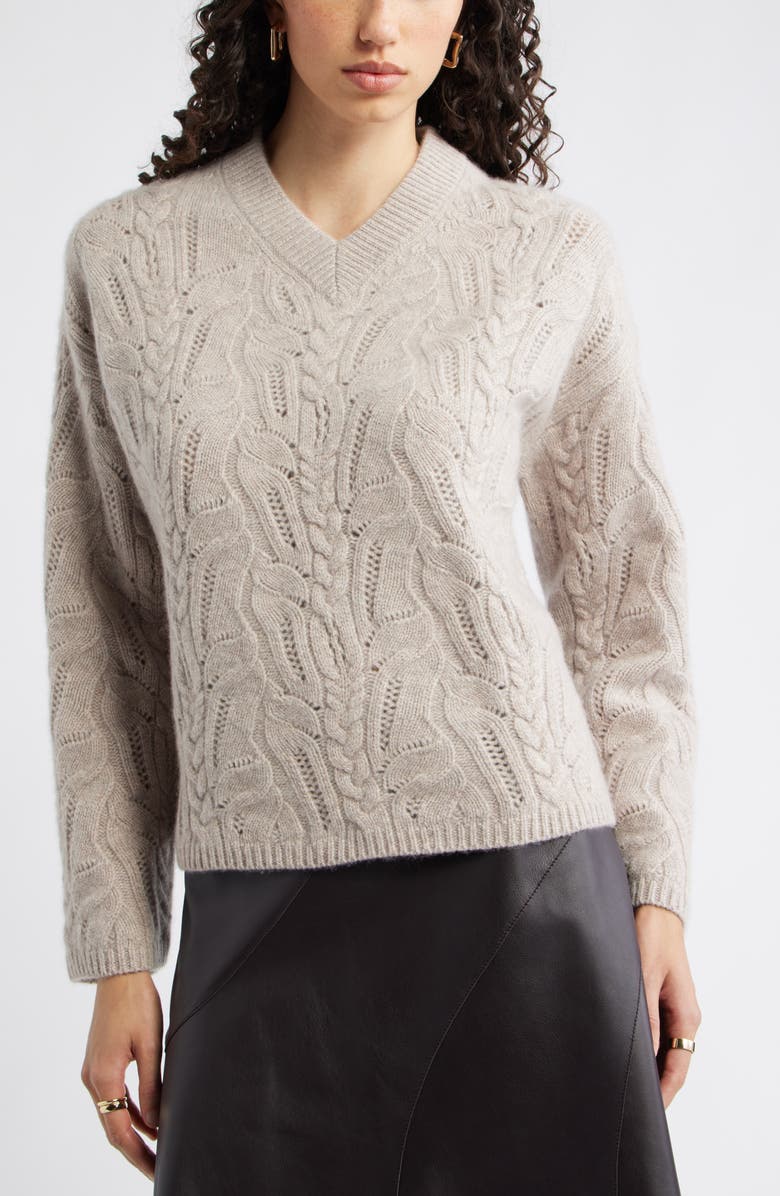 Nordstrom Cable Wool & Cashmere Sweater, Main, color, Tan Etherea Heather