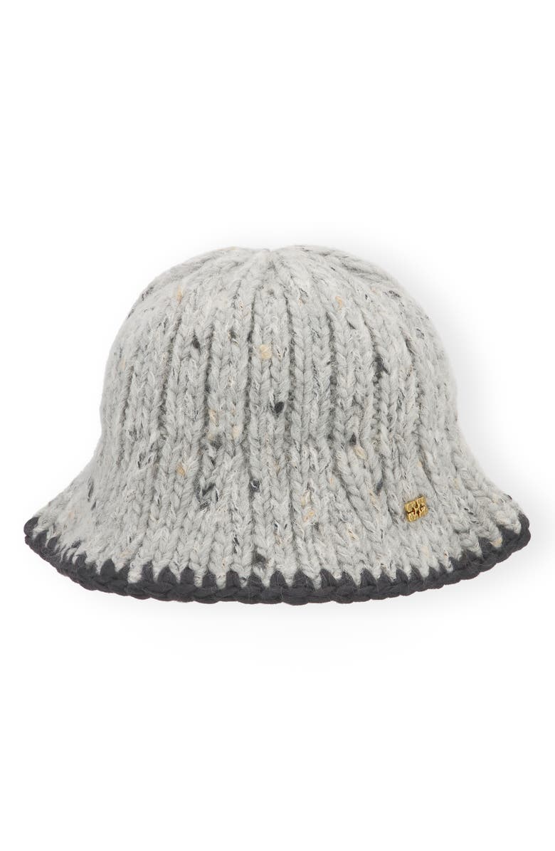 Ganni Chunky Marled Wool Blend Bucket Hat, Main, color, 
