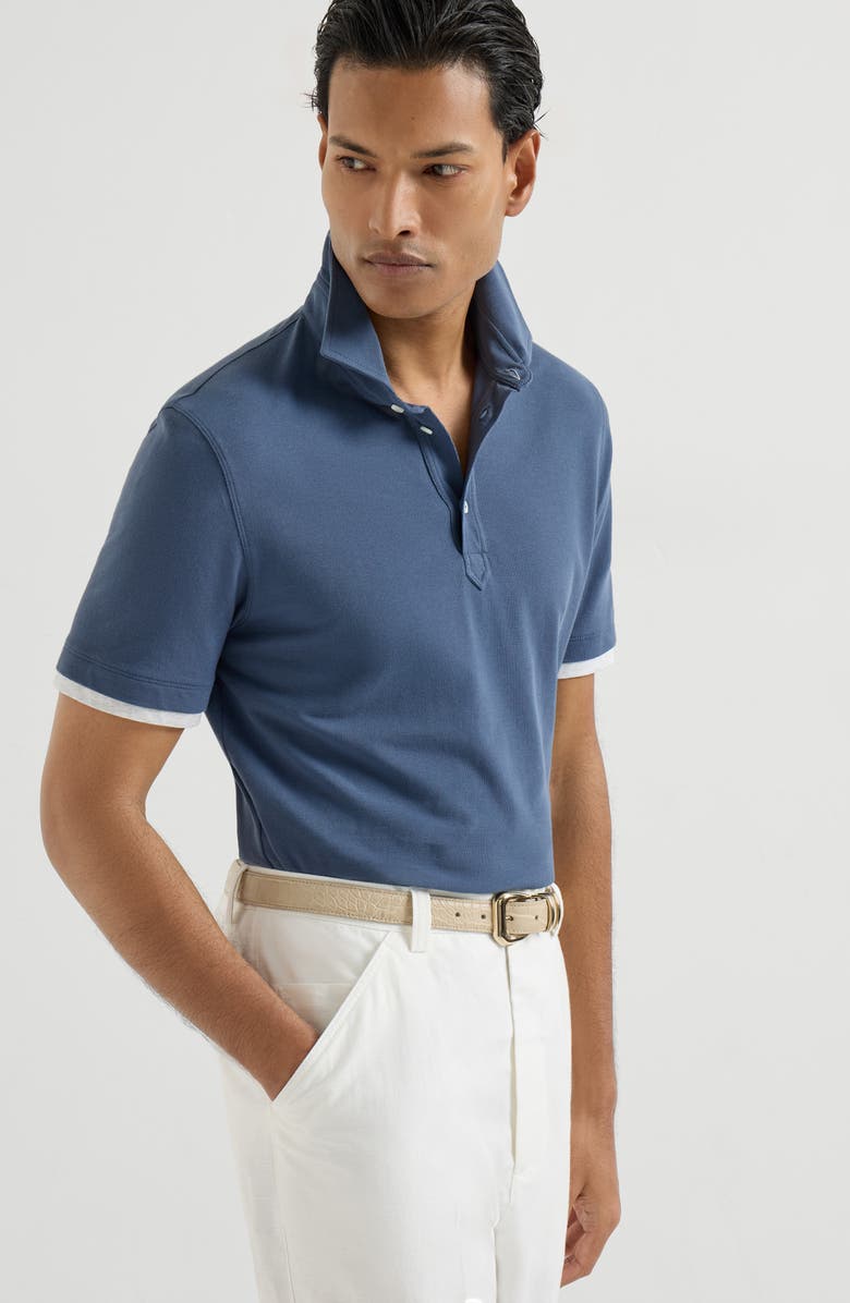 Brunello Cucinelli Piqué polo shirt, Alternate, color, Azure