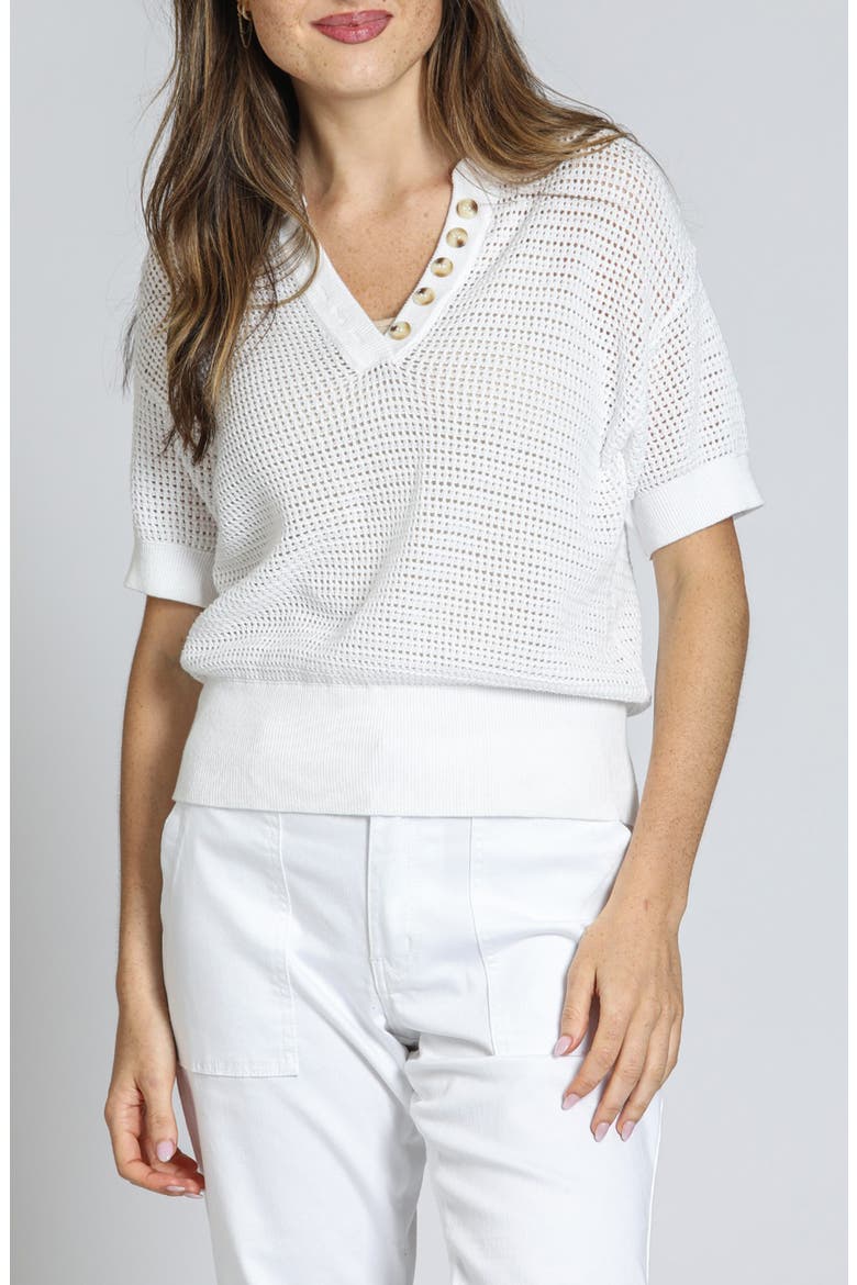 Open Stitch Cotton Polo, Main, color, WHITE