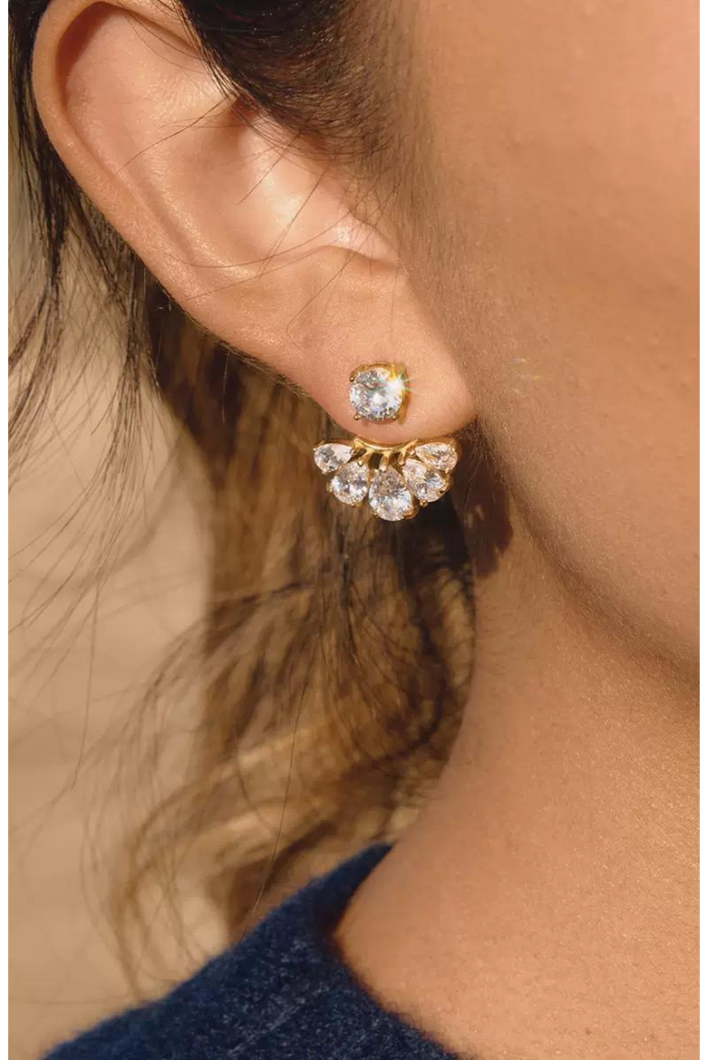 Cubic Zirconia Fan Drop Stud Stainless Steel Earrings, Alternate, color, Gold-Tone