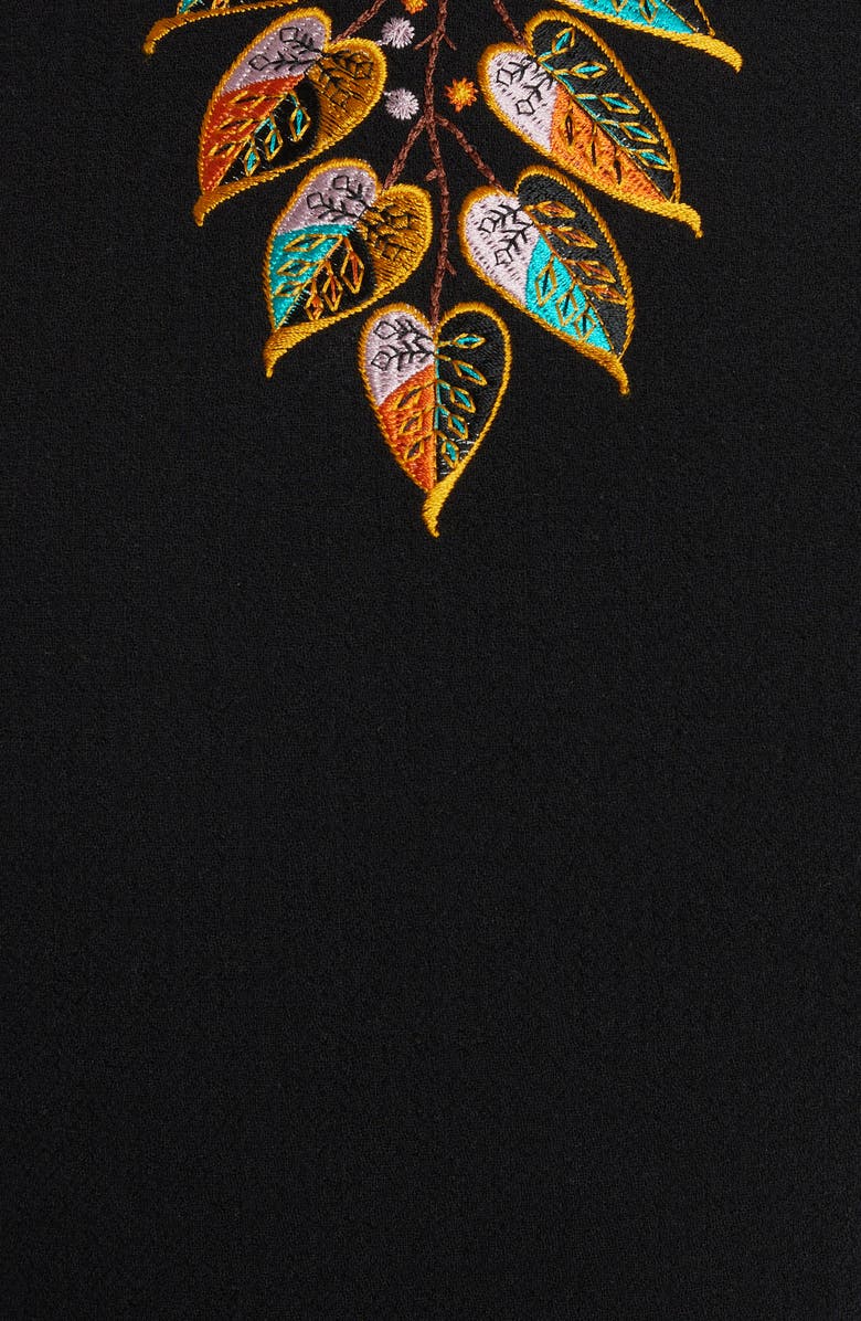 Etro Leaf Embroidered Short Sleeve Virgin Wool Midi Dress, Alternate, color, 