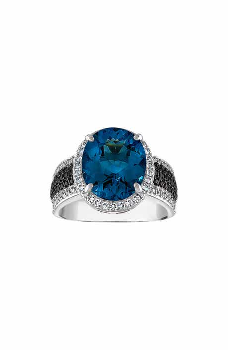 FZN Sterling Silver Swiss Blue Topaz And Black Spinel Ring