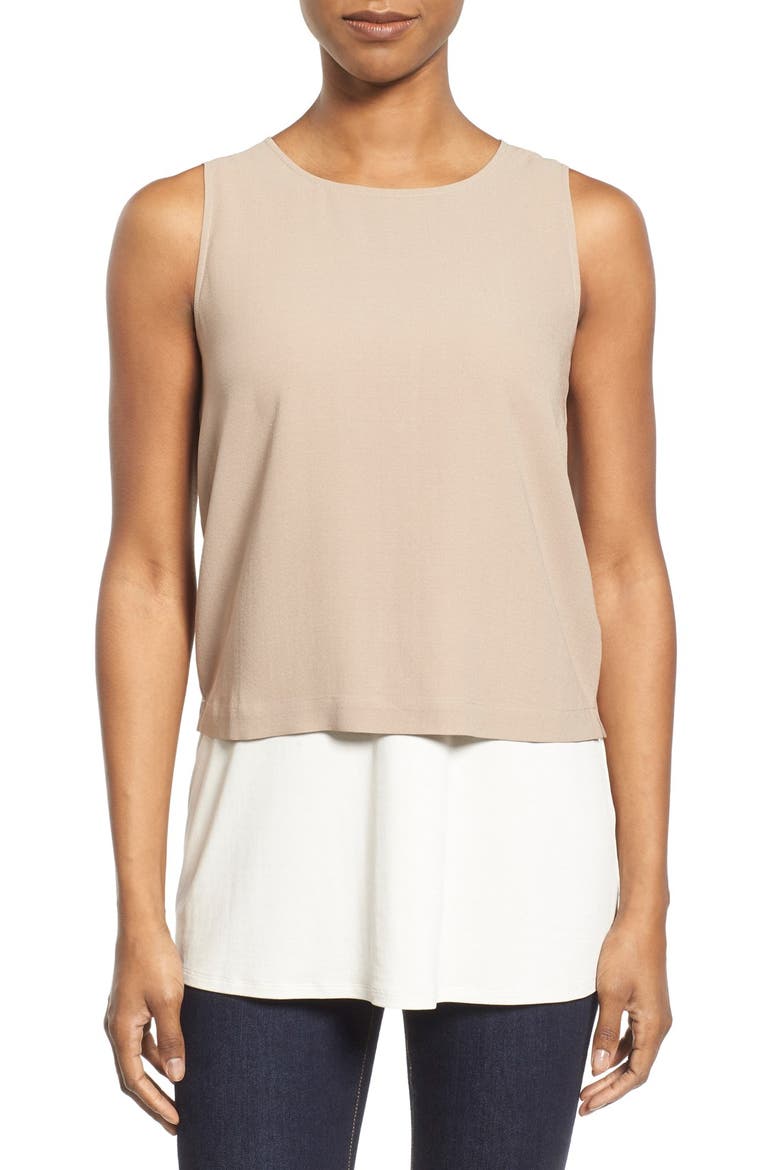Silk Round Neck Shell, Main, color, MOCHA