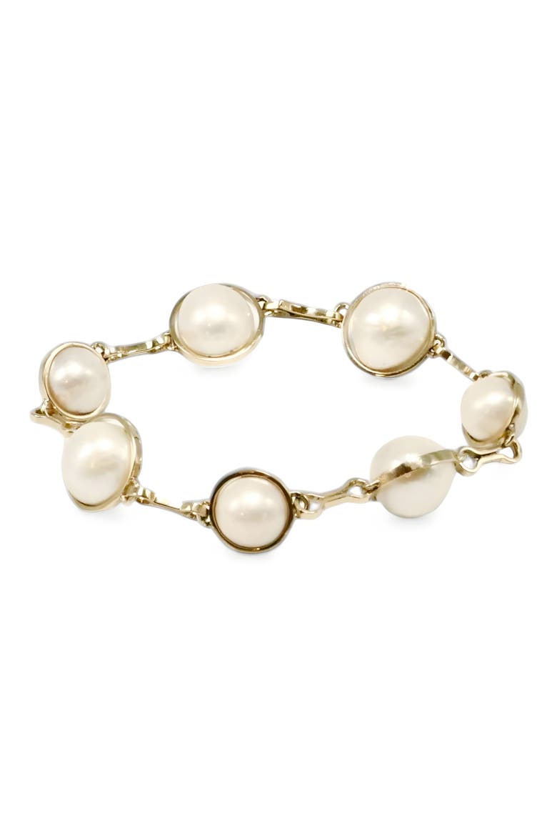 Cultured Pearl Bezel Bracelet, Main, color, YELLOW GOLD/ PEARL