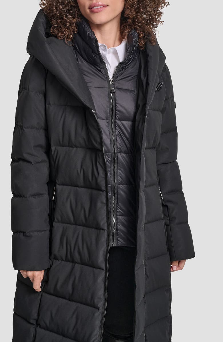 DKNY Water Resistant Hooded Puffer Jacket with Bib, Alternate, color, Black