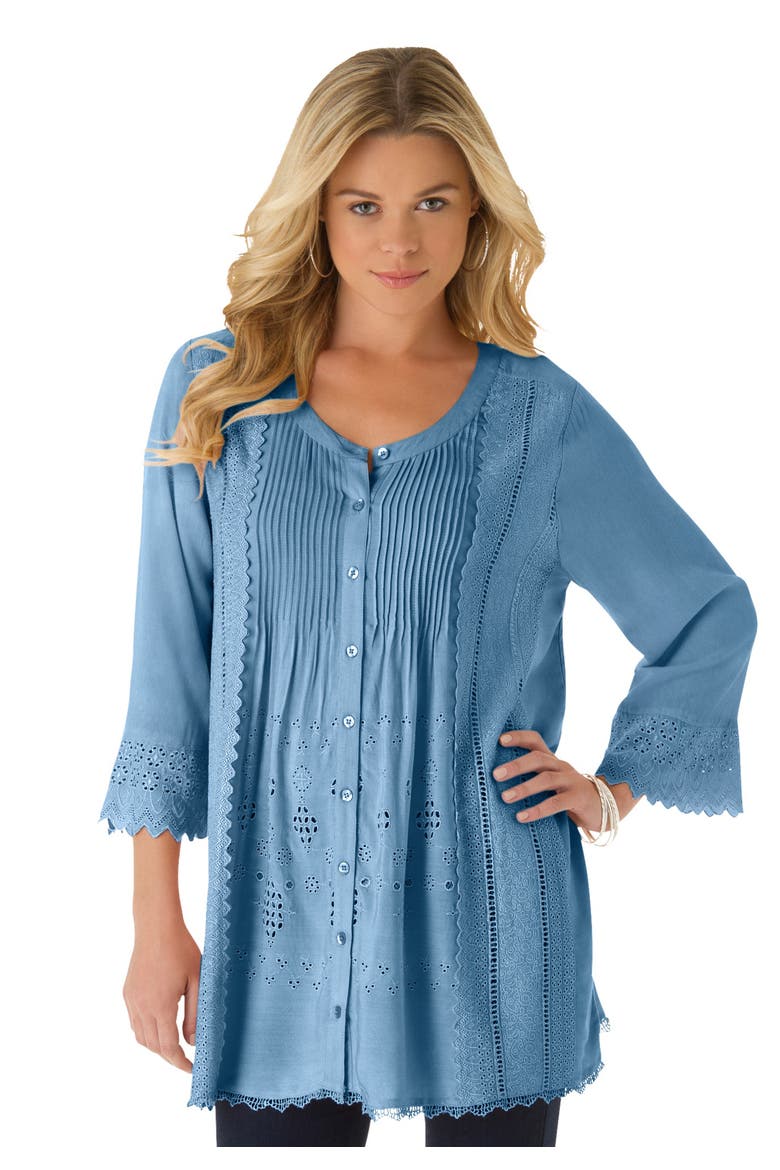 Eyelet Big Shirt, Alternate, color, DUSK BLUE