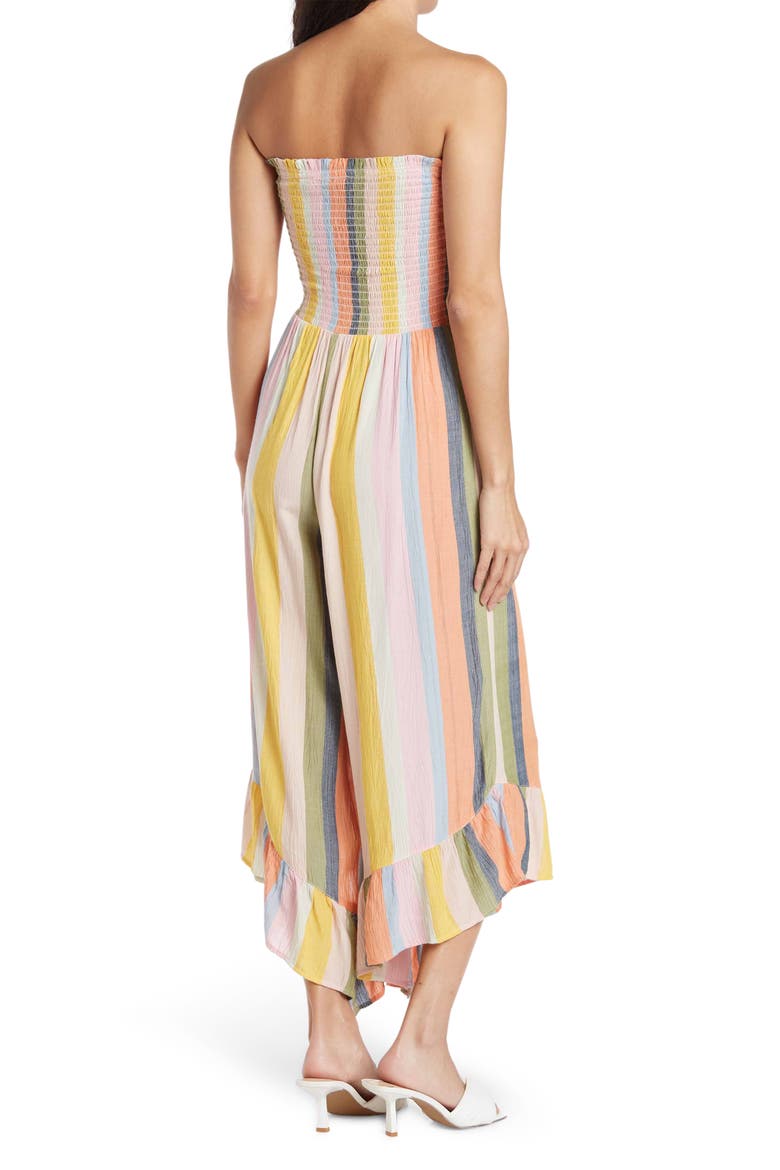 Smocked Bodice Angled Hem Strapless Jumpsuit, Alternate, color, MULTI