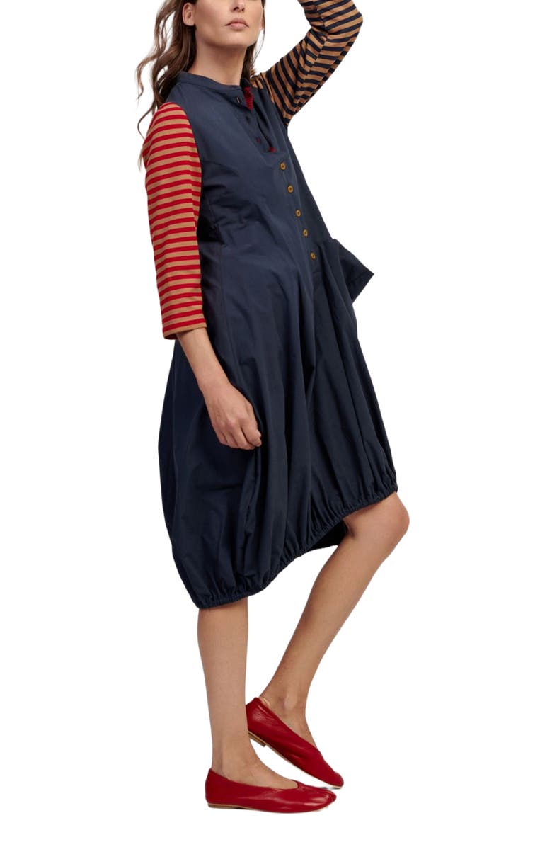 Alembika Mixed media shirt dress with balloon skirting, Alternate, color, 