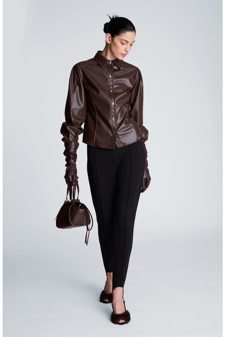 Pleated Faux Leather Snap Front Top, Alternate, color, MEDIUM BARK