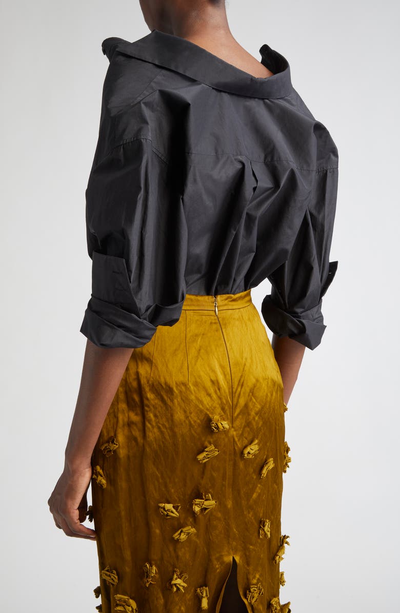 Michael Kors Collection Silk Blend Cutaway Button-Up Shirt, Alternate, color, Black