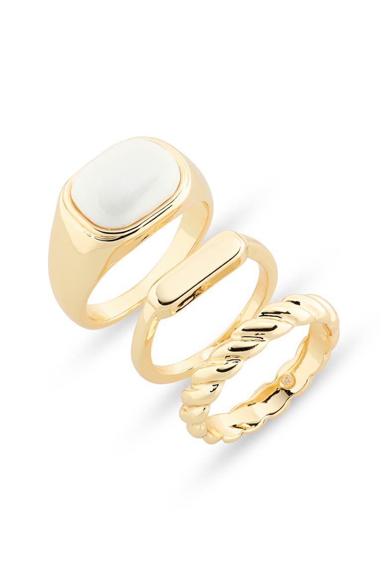 Set of 3 Casual Rings, Main, color, WHITE- GOLD