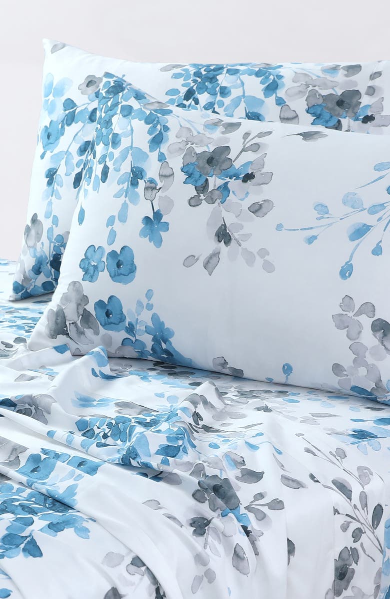 AZORES HOME 300 Thread Count Organic Cotton Sateen Sheet Set, Alternate, color, Grey Multicolor