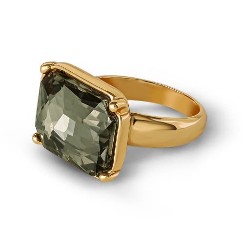 Jessica Simpson Gold-tone Smoky Black Rectangle Stone Ring In Green