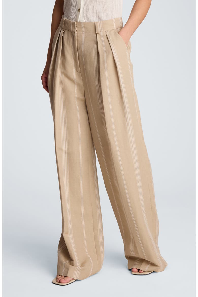 Double Pleat Wide Leg Pants, Alternate, color, TILESTRIPES TAUPE / WHITE