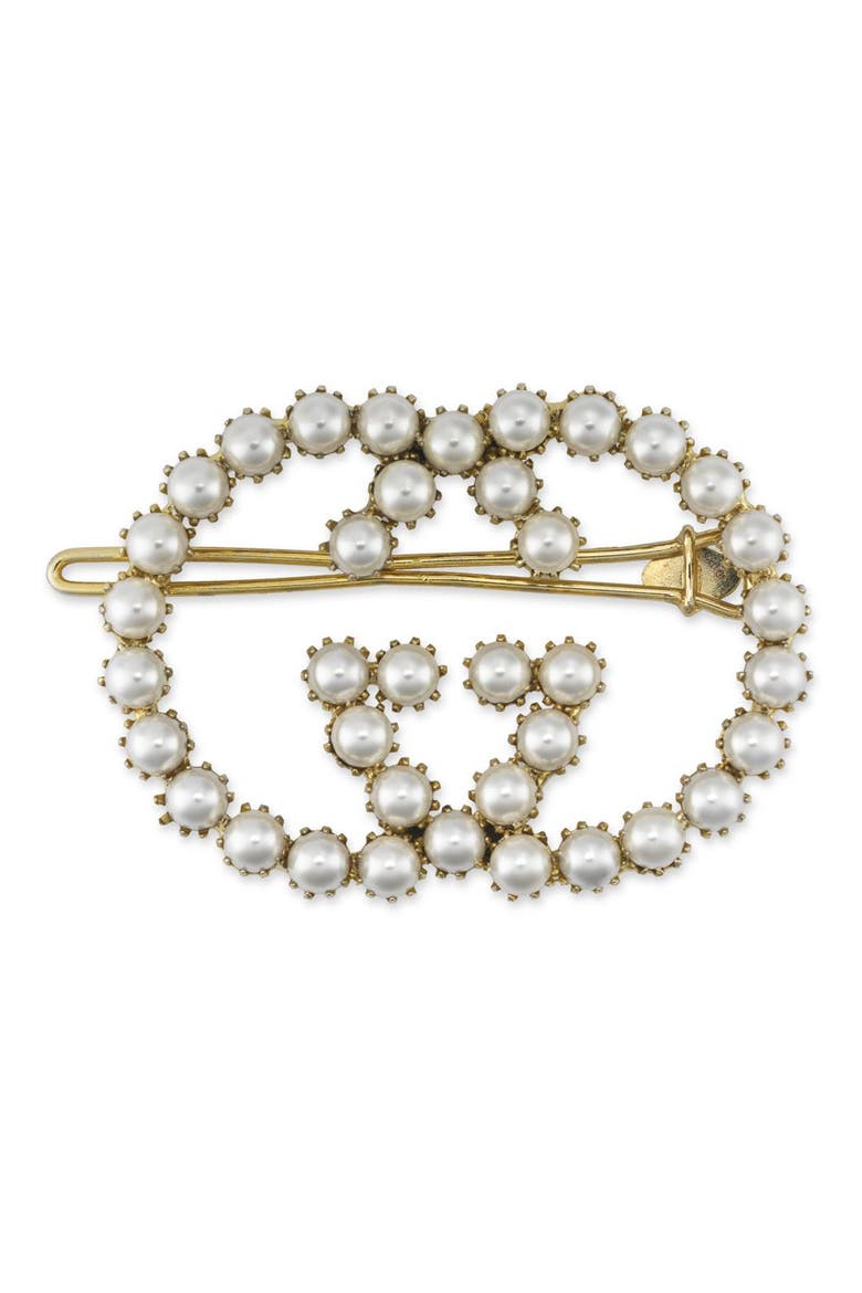 Crystal Interlocking-G Hair Clip, Main, color, GOLD
