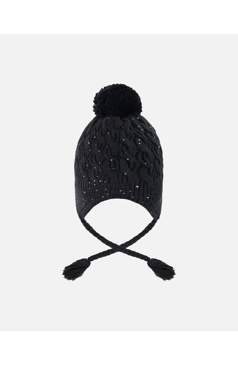 Deux par Deux Winter Peruvian Knit Hat with Pompom and Lining, Main, color, Black