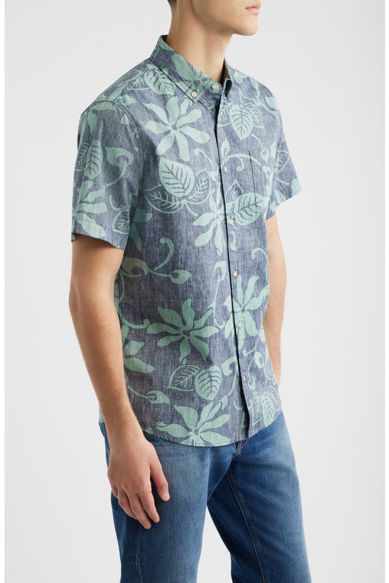 Tiare Pareau Floral Cotton Button-Down Shirt, Alternate, color, NAVY