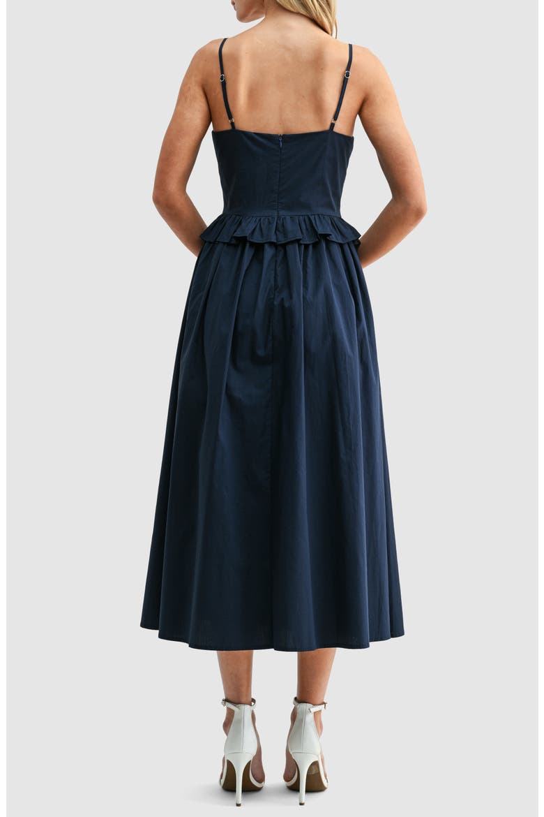 Ruffle Waist Cotton Midi Dress, Alternate, color, NAVY