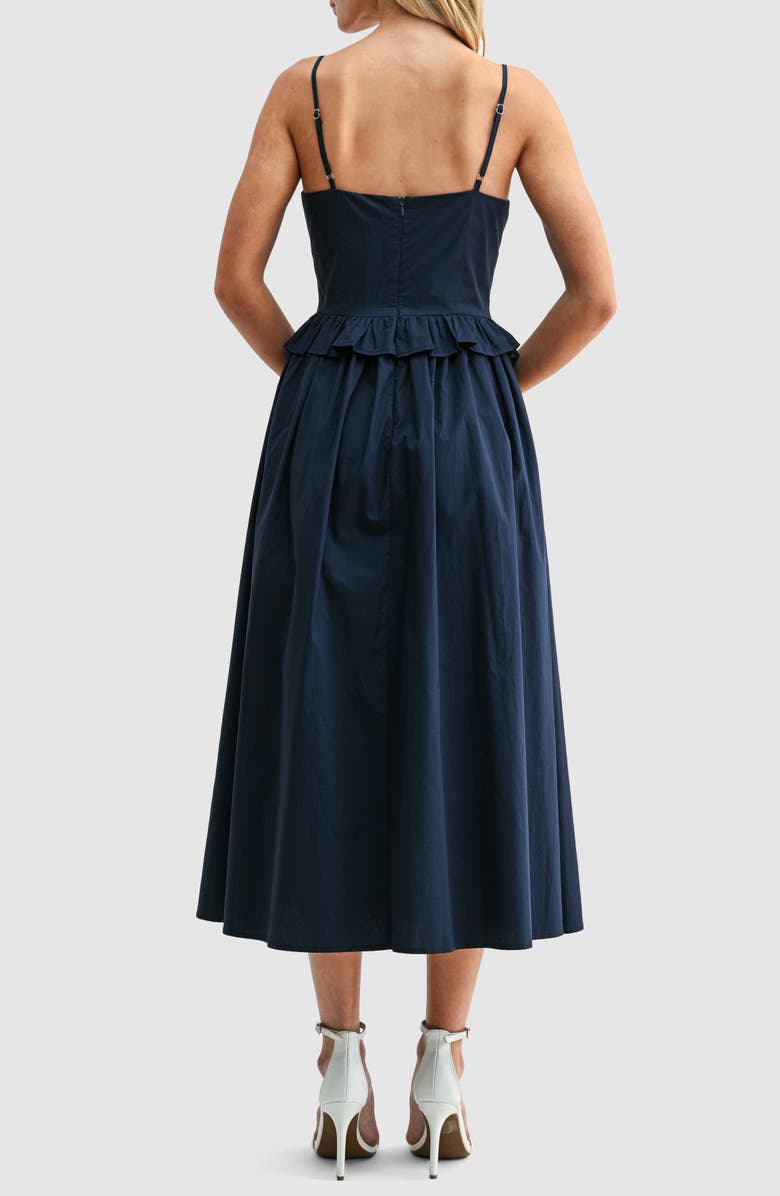 All in Favor Ruffle Waist Cotton Midi Dress, Alternate, color, Navy