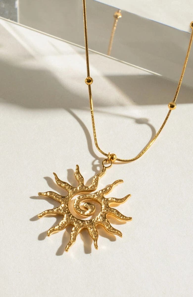 Humanist Beauty Vortex Sun Pendant Necklace, Alternate, color, Gold