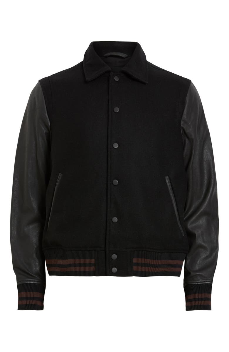 AllSaints Mason Wool Blend & Leather Varsity Jacket, Alternate, color, 