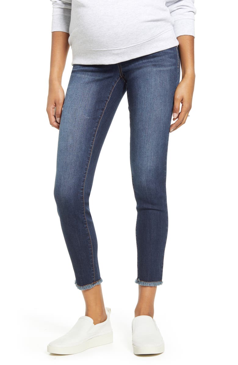 1822 Denim Fray Ankle Skinny Maternity Jeans, Main, color,