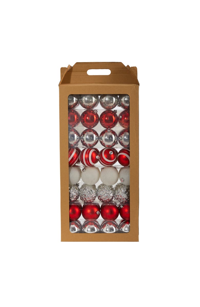 NEARLY NATURAL Holiday Shatterproof, Red, 64 Count Christmas Tree Ornament Set, 80mm, Main, color, Red