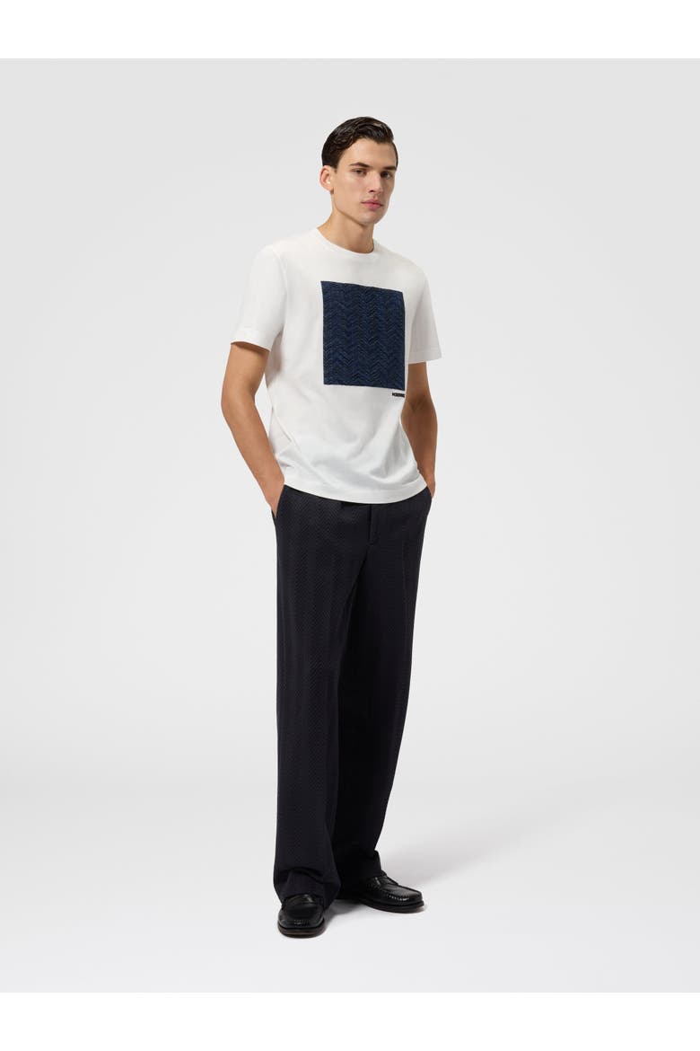 Cotton Jersey Crewneck T-shirt With Insert, Alternate, color, White & Blue