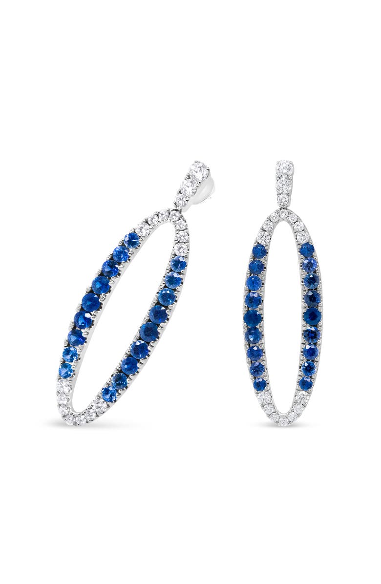 Haus of Brilliance 18K White Gold 1 1/10 Cttw Diamond & Sapphire Openwork Oval Shaped Dangle Earrings, Alternate, color, White