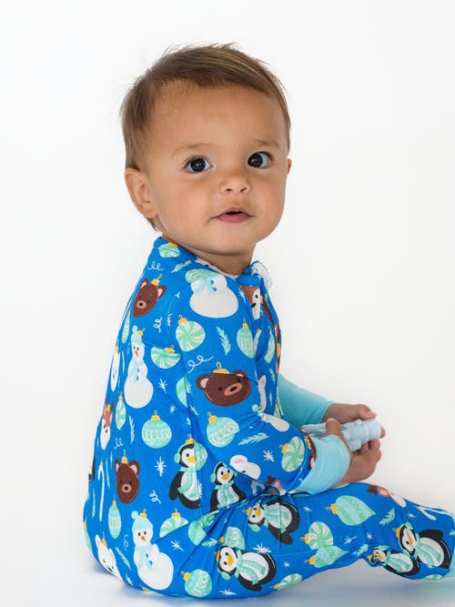 Rufflebutts Softsnooze Gender Incusive Holiday Convertible One Piece Pajamas In Blue